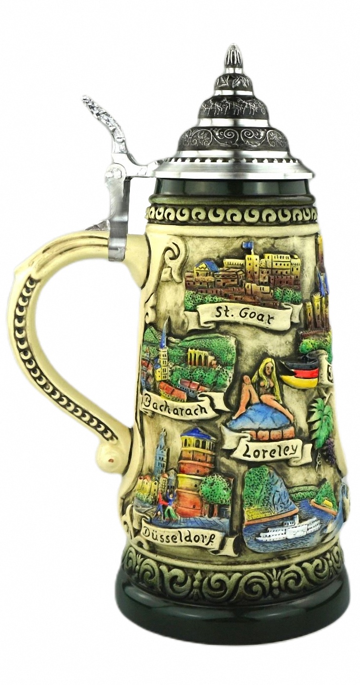 German Beer Stein rustic Deutschland the rhine ri.. KI 307/1-R-RU